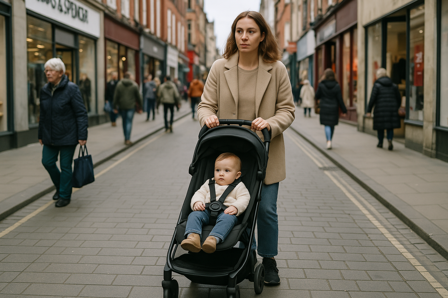 Affordable stroller parked on UK high street